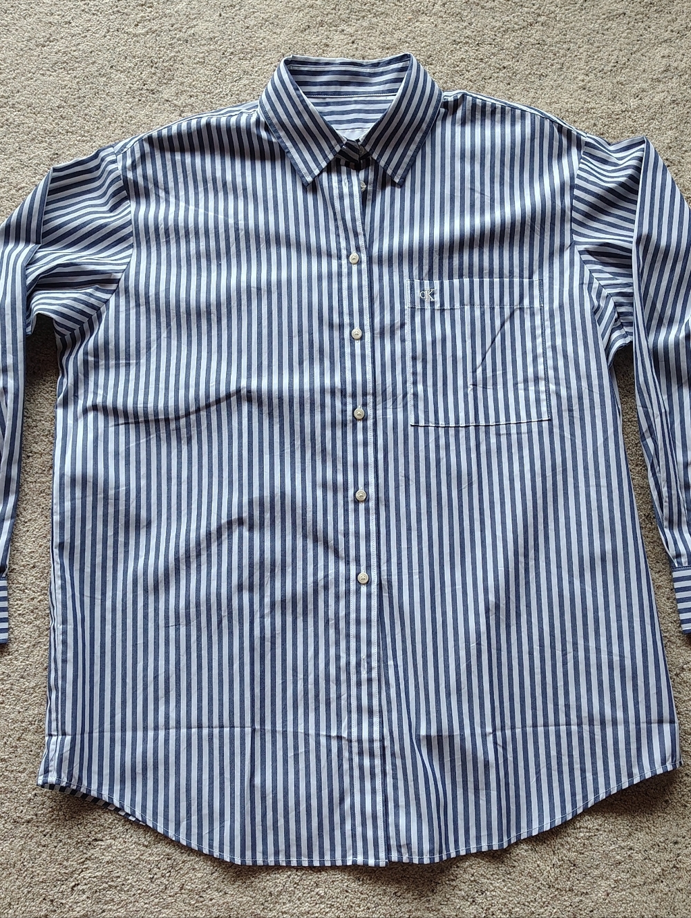 Calvin Klein Blue and White Striped Blouse